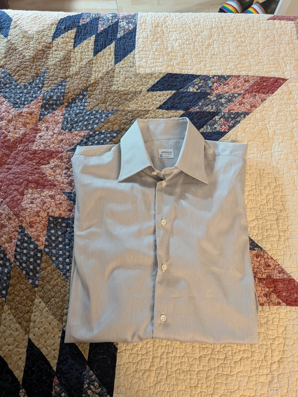 Armani Collezioni Men's White with Silver Stripes Dress Shirt
